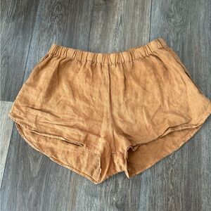 Mate The Label Linen Orange Brown Tan Shorts